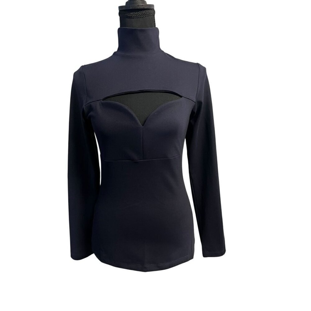 SUSANA MONACO MOCK NECK CUTOUT TOP Long-Sleeve NAVY workattire professional